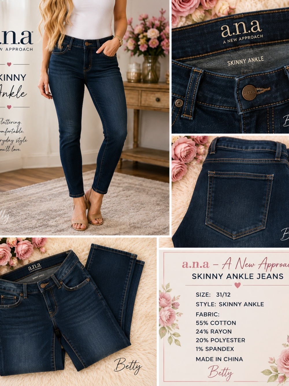 a.n.a Dark Blue Skinny Ankle Jeans for Women